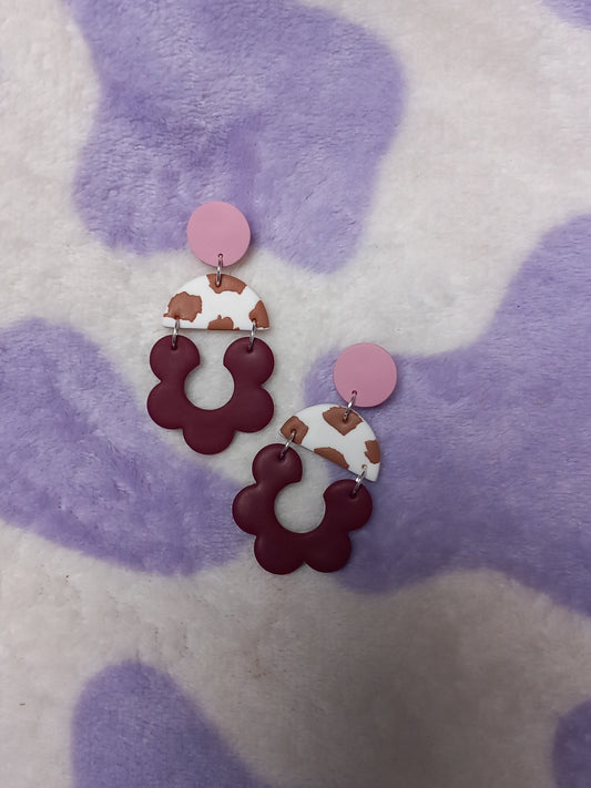 Double drop pink and burgundy statement dangles 