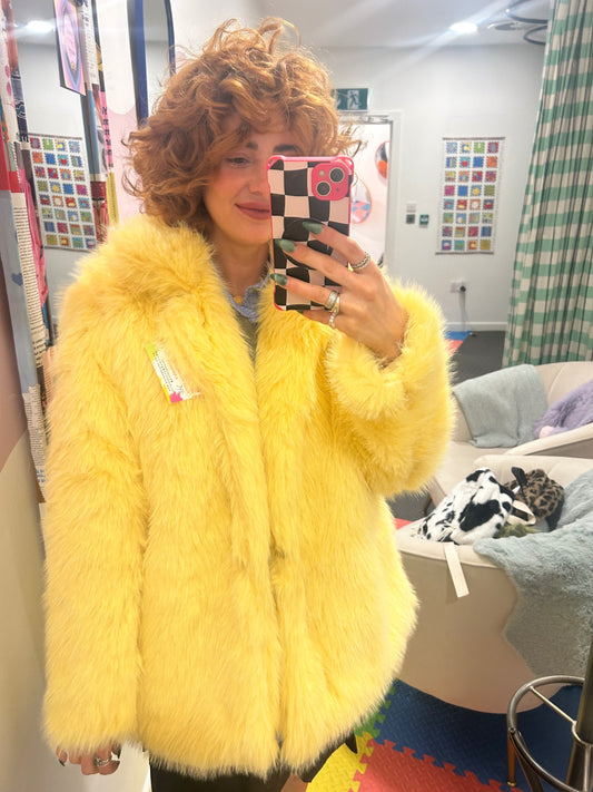 Butter Yellow Faux Fur Coat