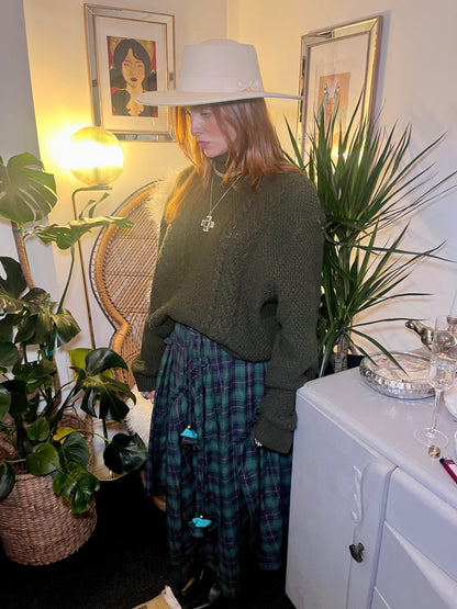 Forest Flame Tartan Maxi Skirt 🌙 Green & Red Check Size 18