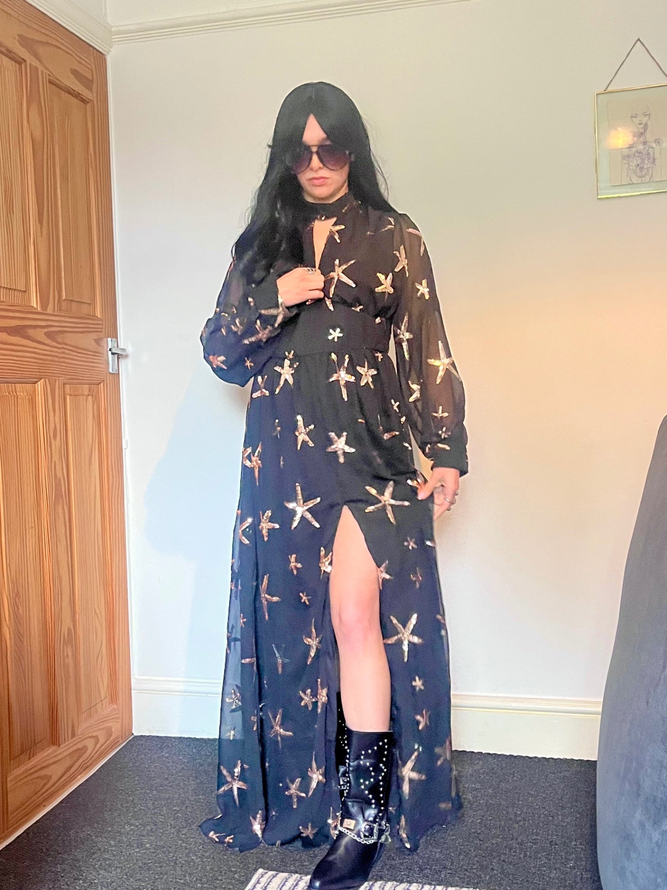 Midnight Sea Star Gown ✨ Black & Bronze Sequin MaxiSize 16 Dress