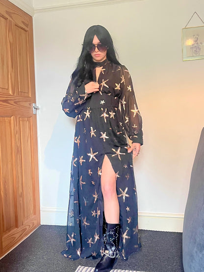 Midnight Sea Star Gown ✨ Black & Bronze Sequin MaxiSize 16 Dress