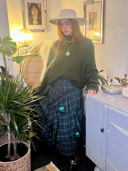 Forest Flame Tartan Maxi Skirt 🌙 Size 14 Green & Red Check
