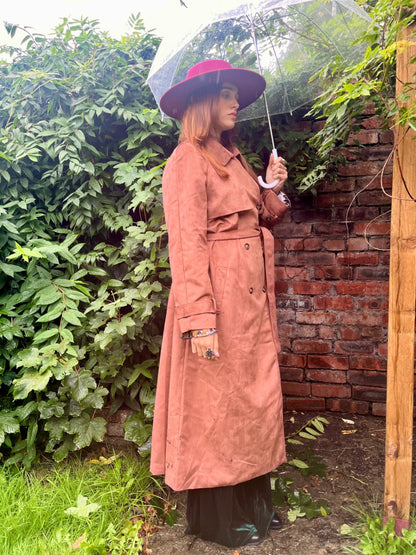 Dusky Rose Suedette Trench Coat 🌙 Size 16  Boho Luxe Longline
