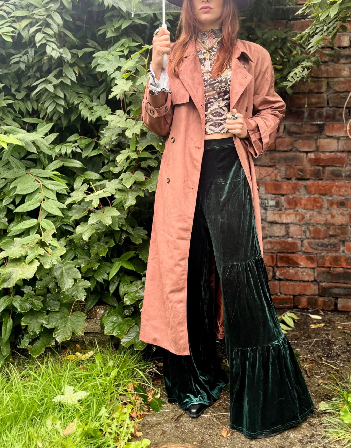 Dusky Rose Suedette Trench Coat 🌙 Size 16  Boho Luxe Longline