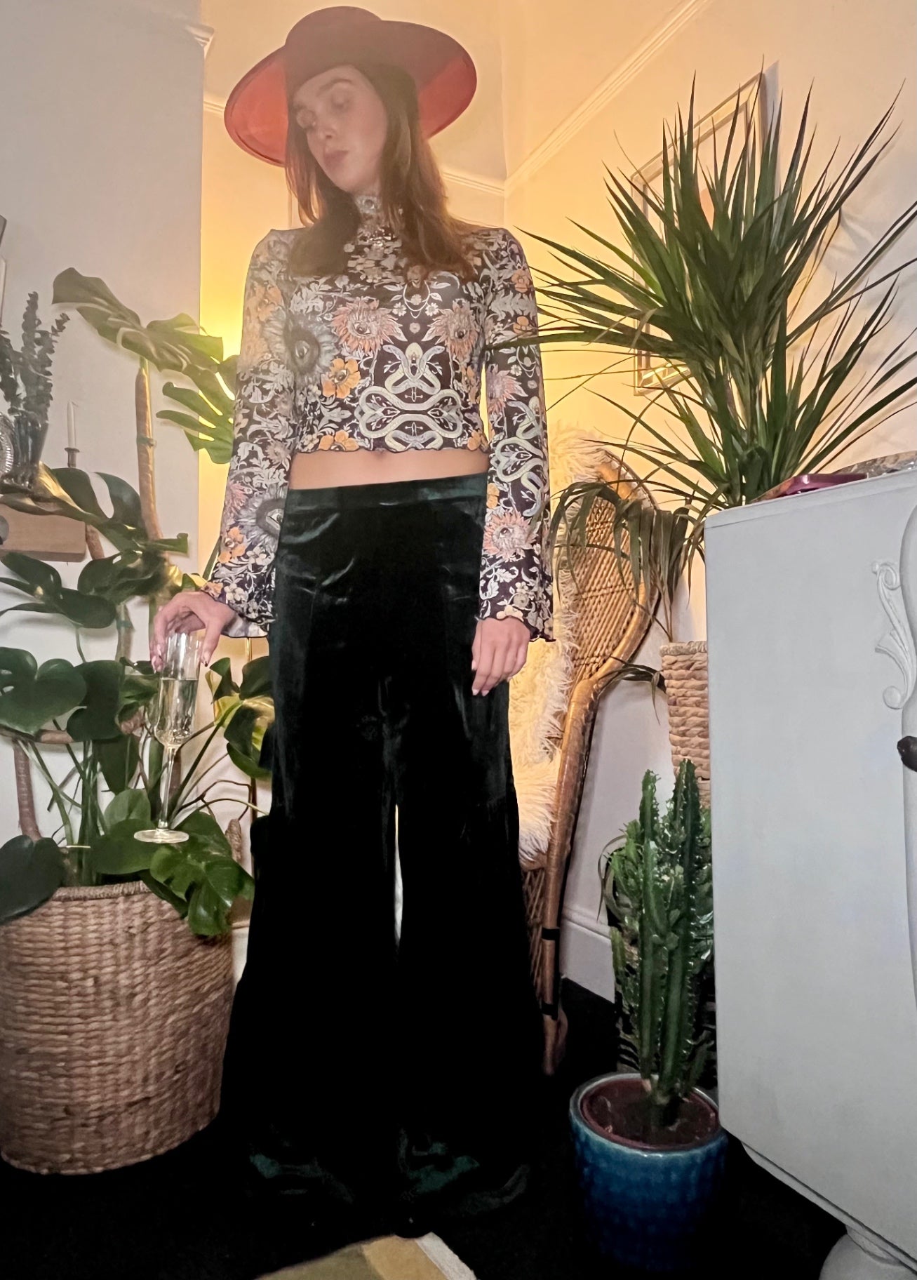 Mystic Serpent Mesh Top – Vintage Floral Print High Neck One Size