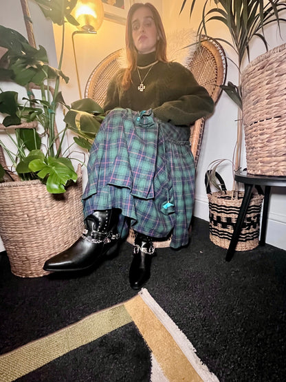 Forest Flame Tartan Maxi Skirt 🌙 Green & Red Check Size 18