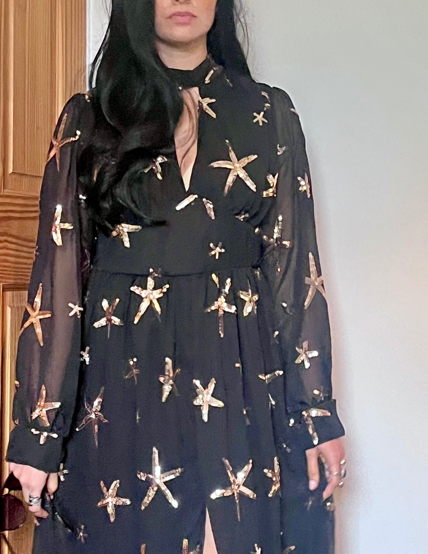 Midnight Sea Star Gown ✨ Black & Bronze Sequin MaxiSize 16 Dress