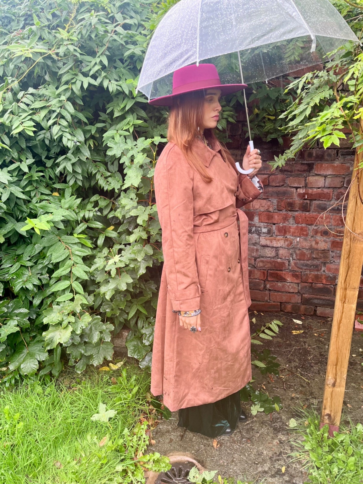 Dusky Rose Suedette Trench Coat 🌙 Size 16  Boho Luxe Longline