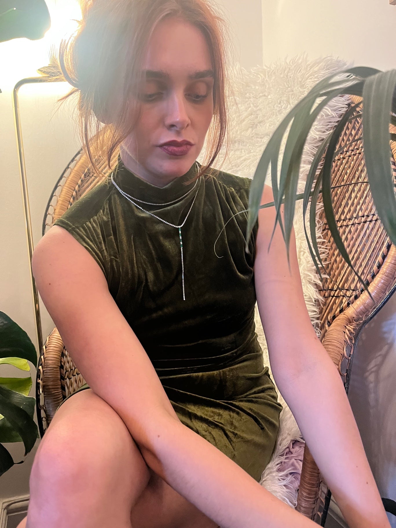 Olive Velvet Moonlight Mini Dress Size L