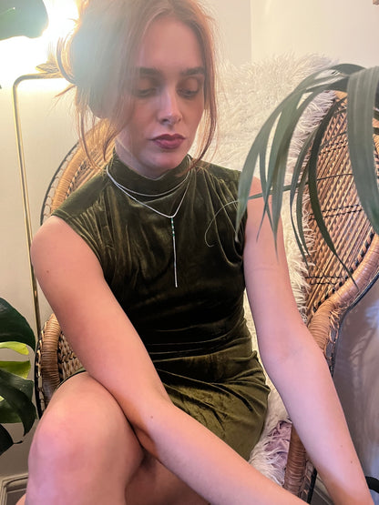 Olive Velvet Moonlight Mini Dress Size L