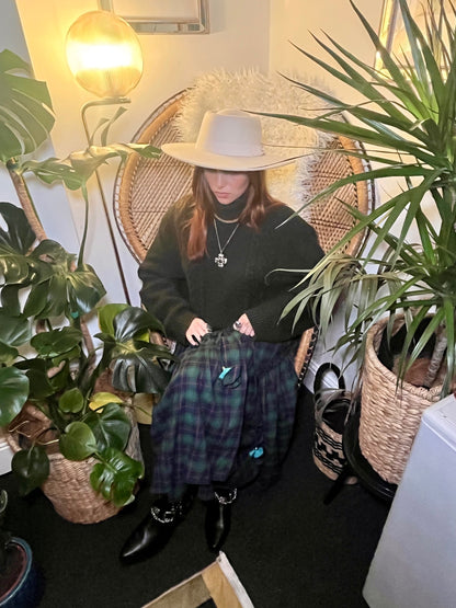 Forest Flame Tartan Maxi Skirt 🌙 Green & Red Check Size 18