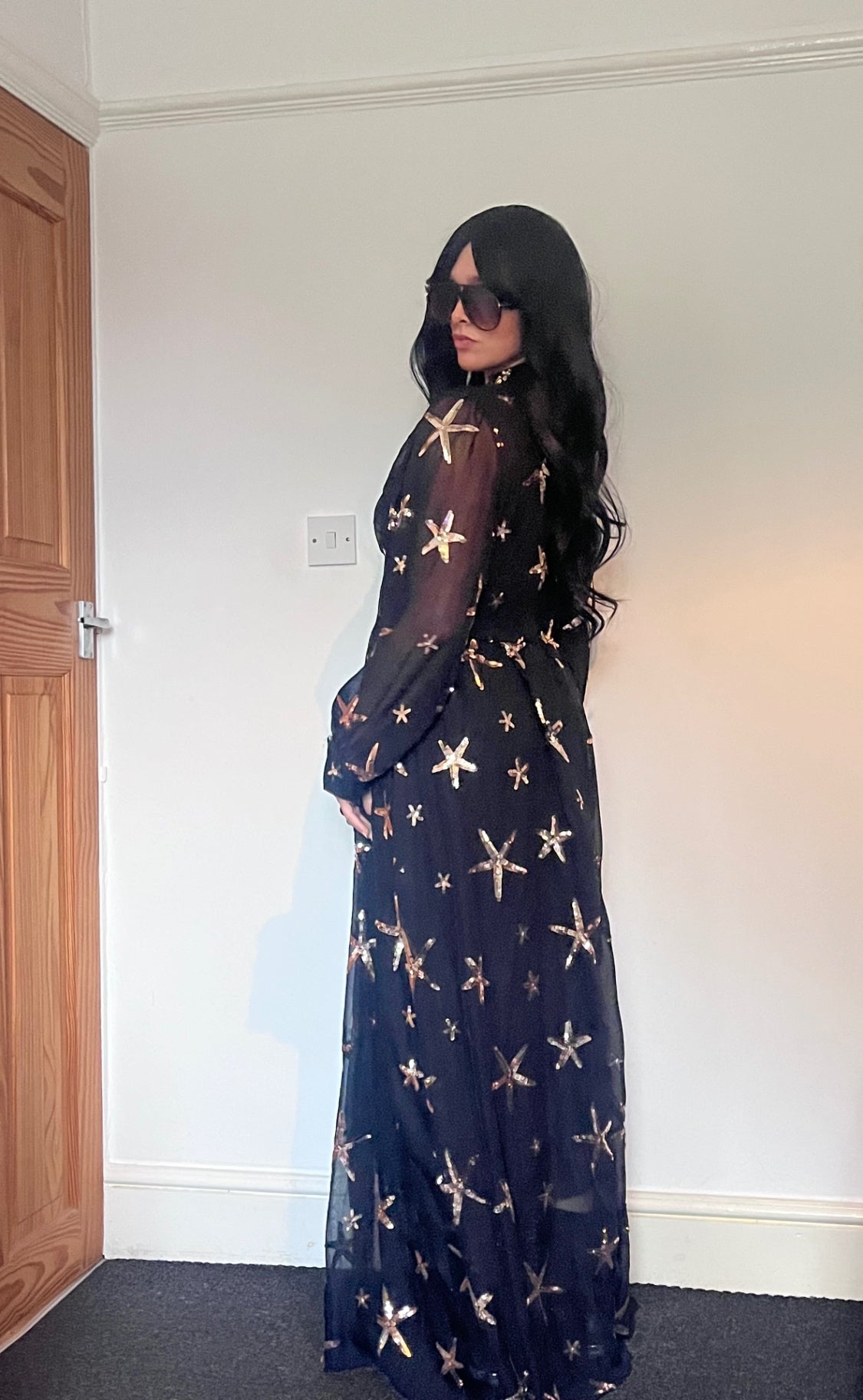 Midnight Sea Star Gown ✨ Black & Bronze Sequin MaxiSize 16 Dress