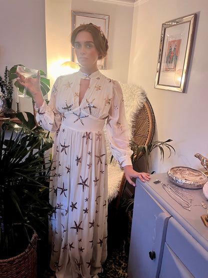 Celestial Sea Star Gown ✨  Size 8 Ivory  & Gold Sequin Maxi Dress