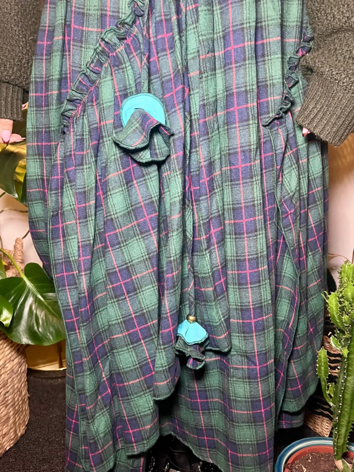 Forest Flame Tartan Maxi Skirt 🌙 Size 14 Green & Red Check