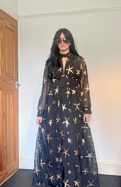 Midnight Sea Star Gown ✨ Black & Bronze Sequin MaxiSize 16 Dress