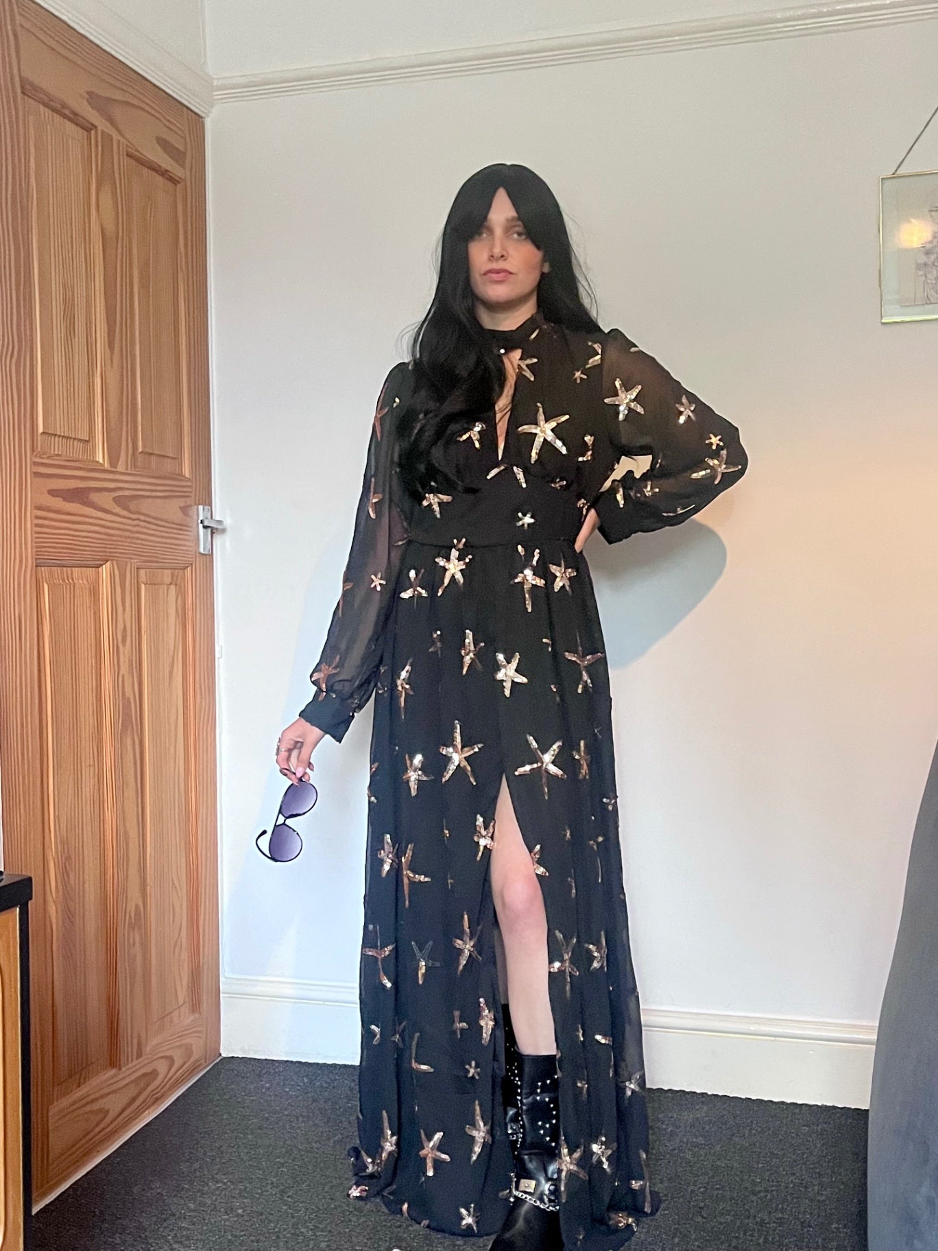 Midnight Sea Star Gown ✨ Black & Bronze Sequin MaxiSize 16 Dress