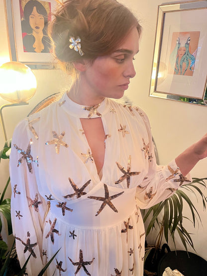 Celestial Sea Star Gown ✨  Size 8 Ivory  & Gold Sequin Maxi Dress