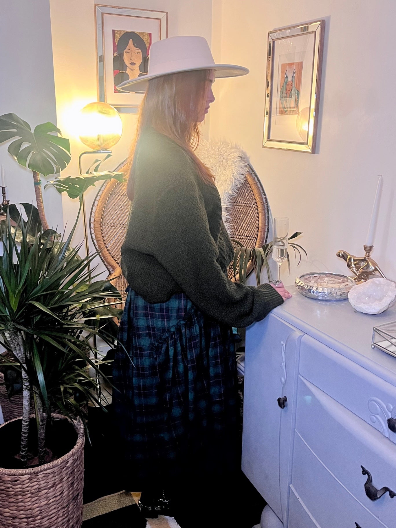 Forest Flame Tartan Maxi Skirt 🌙 Green & Red Check Size 18