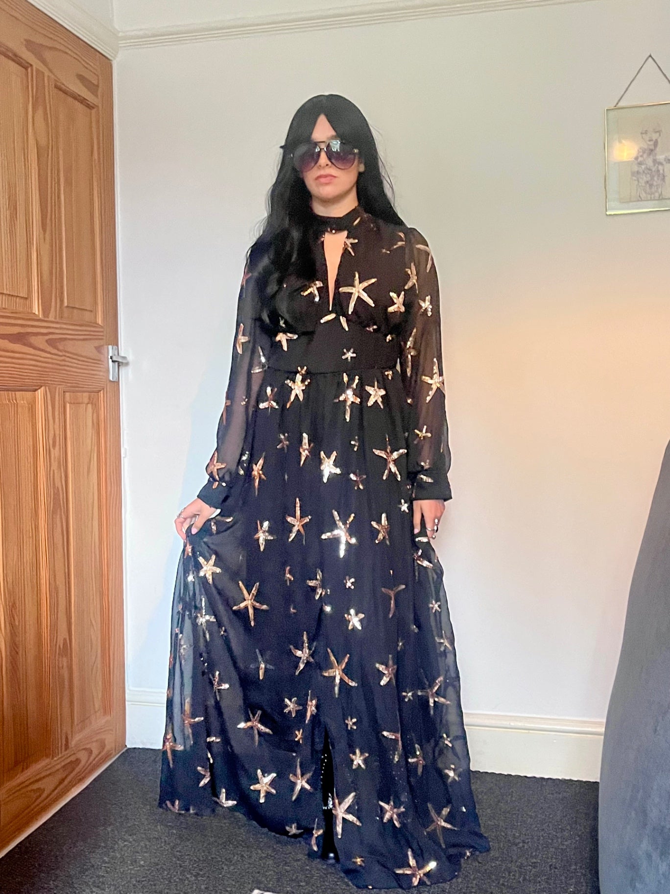 Midnight Sea Star Gown ✨ Black & Bronze Sequin MaxiSize 16 Dress