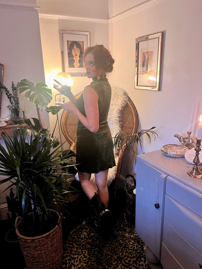 Olive Velvet Moonlight Mini Dress Size M