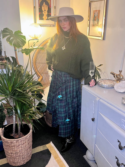 Forest Flame Tartan Maxi Skirt 🌙 Size 16 Green & Red Check