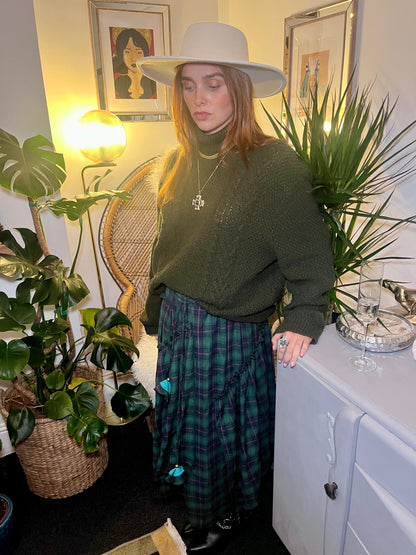 Forest Flame Tartan Maxi Skirt 🌙 Green & Red Check Size 18
