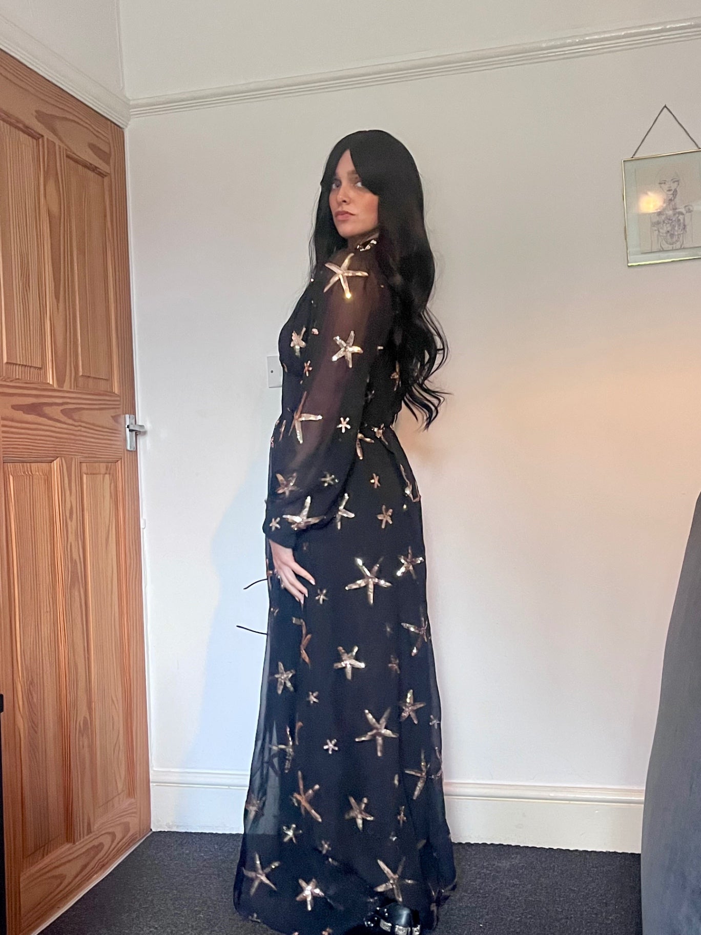 Midnight Sea Star Gown ✨ Black & Bronze Sequin MaxiSize 16 Dress