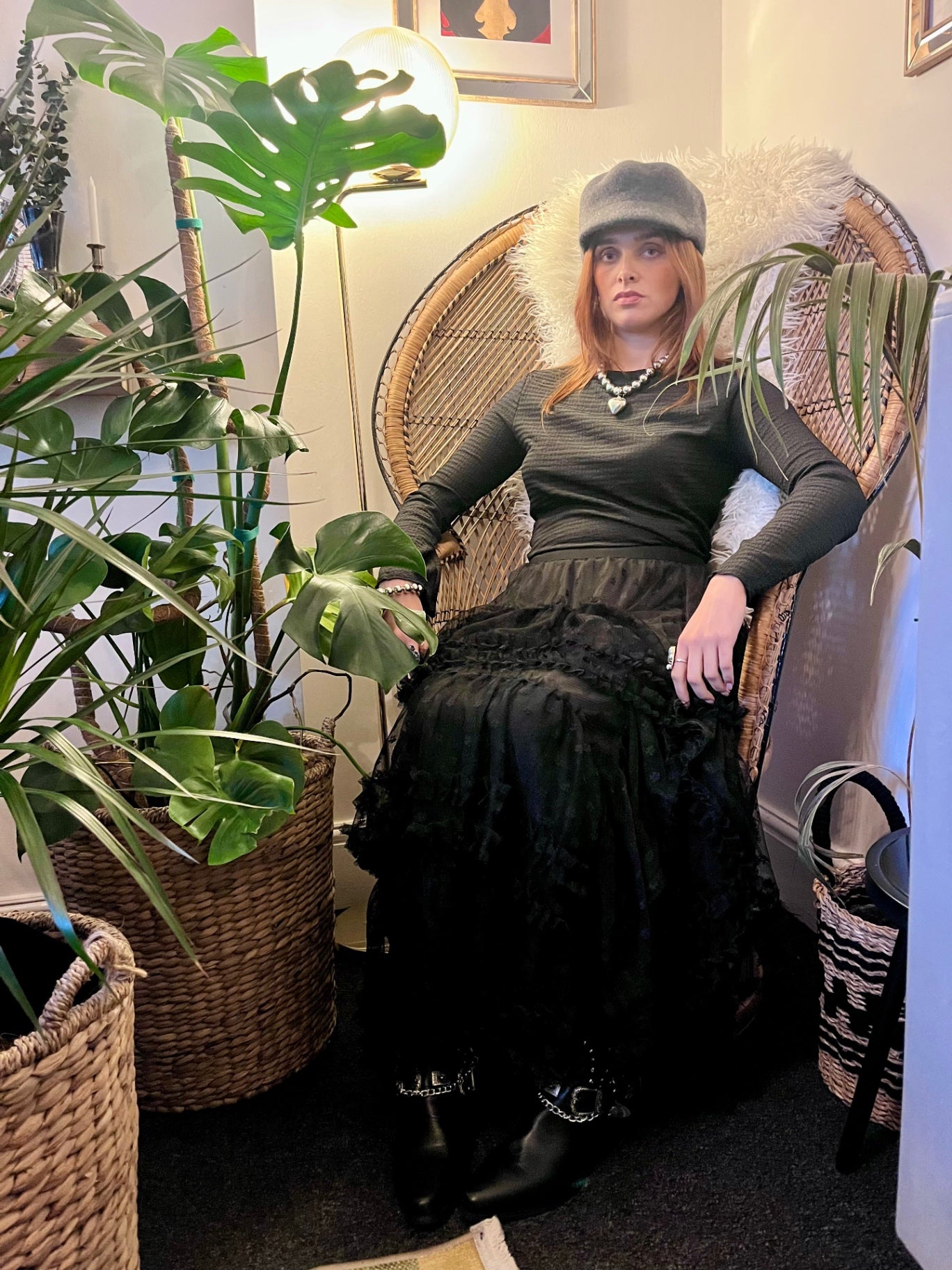 Luna Noir Tiered Tulle Maxi Skirt 🌙 Black Spot Mesh Size L