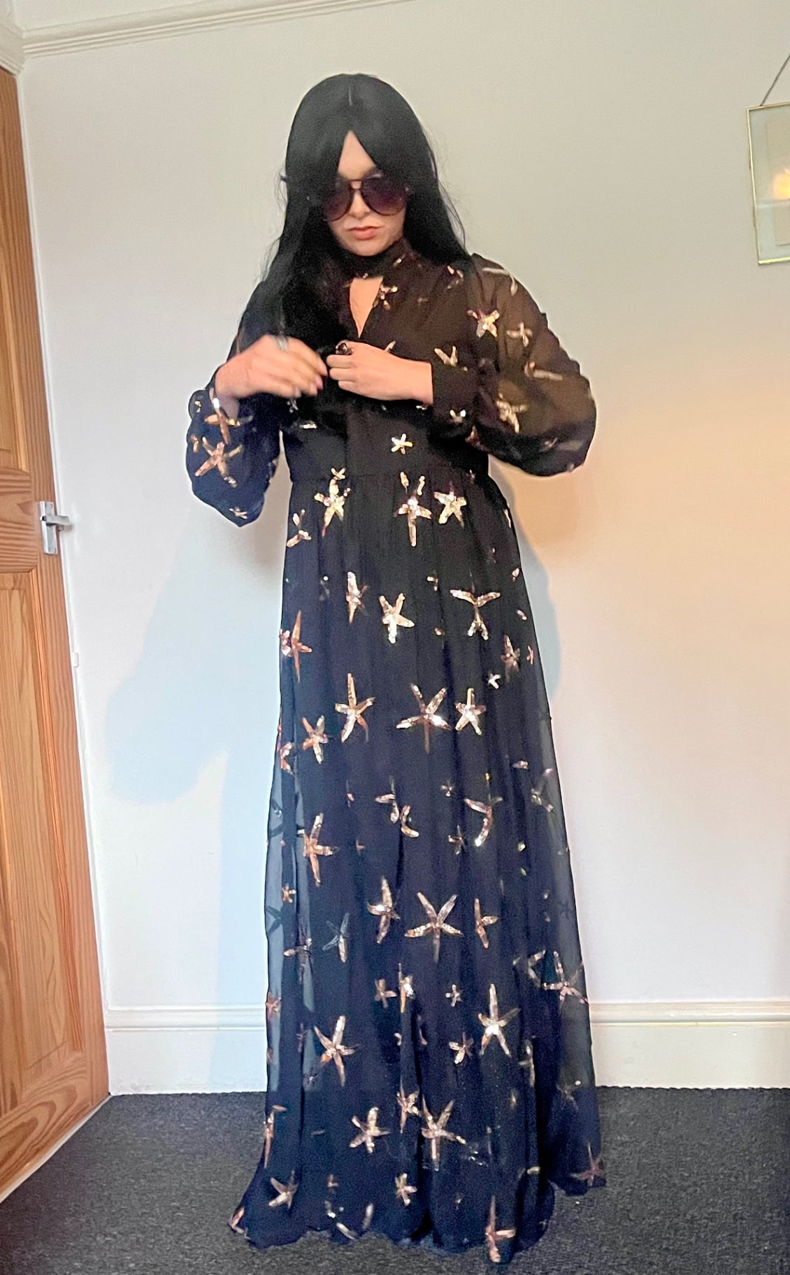 Midnight Sea Star Gown ✨ Black & Bronze Sequin MaxiSize 16 Dress