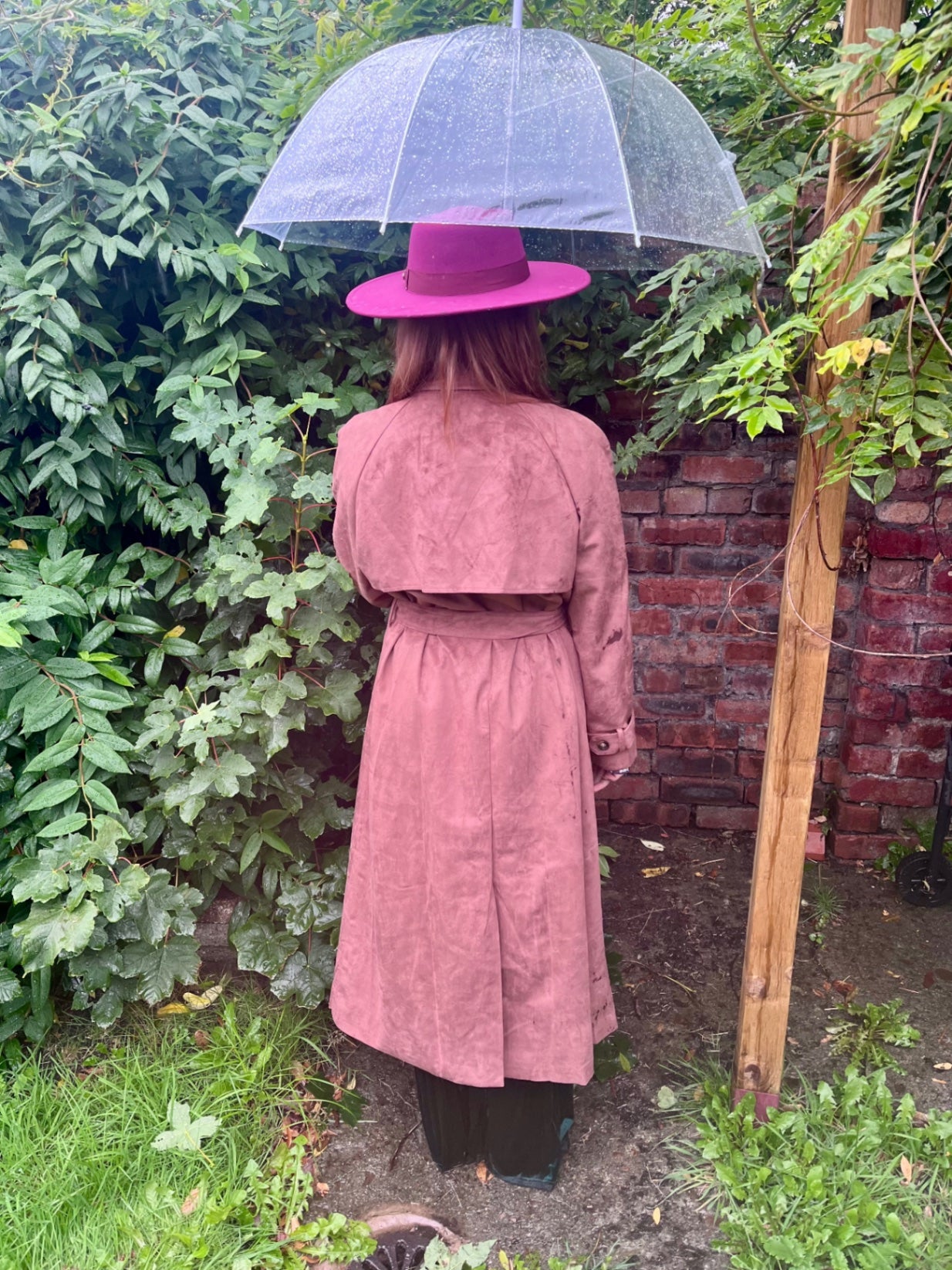 Dusky Rose Suedette Trench Coat 🌙 Size 16  Boho Luxe Longline