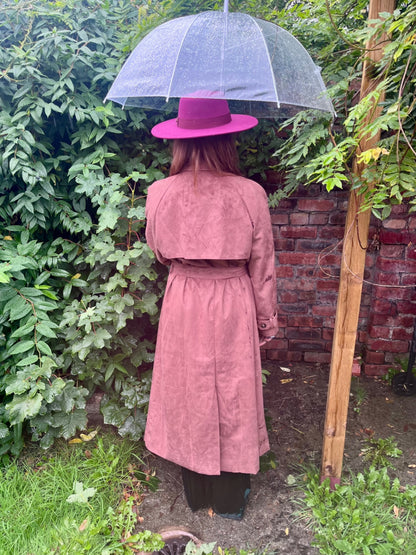 Dusky Rose Suedette Trench Coat 🌙 Size 16  Boho Luxe Longline