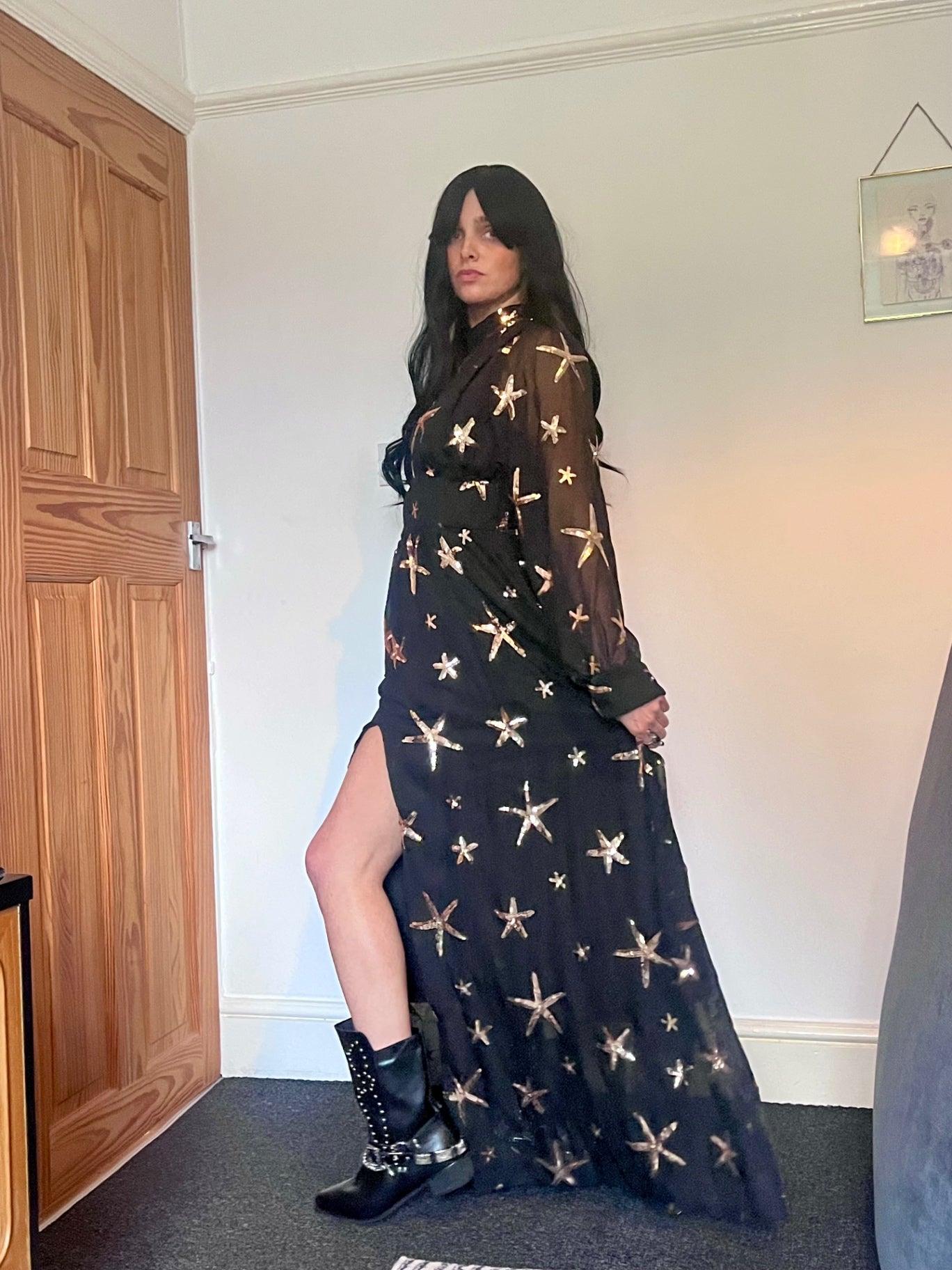Midnight Sea Star Gown ✨ Black & Bronze Sequin MaxiSize 16 Dress