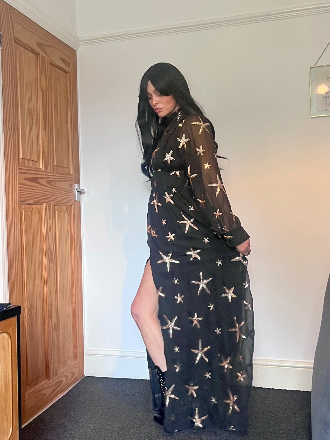 Midnight Sea Star Gown ✨ Black & Bronze Sequin MaxiSize 16 Dress