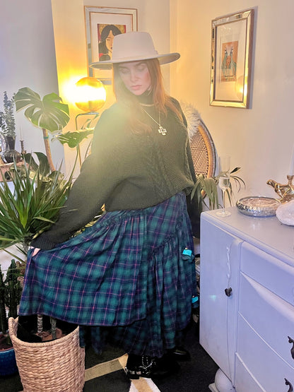 Forest Flame Tartan Maxi Skirt 🌙 Size 14 Green & Red Check