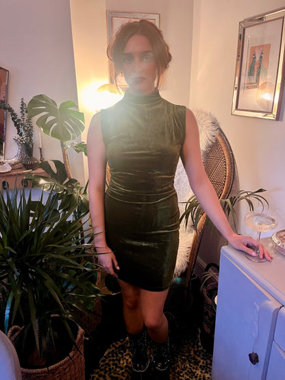 Olive Velvet Moonlight Mini Dress Size M