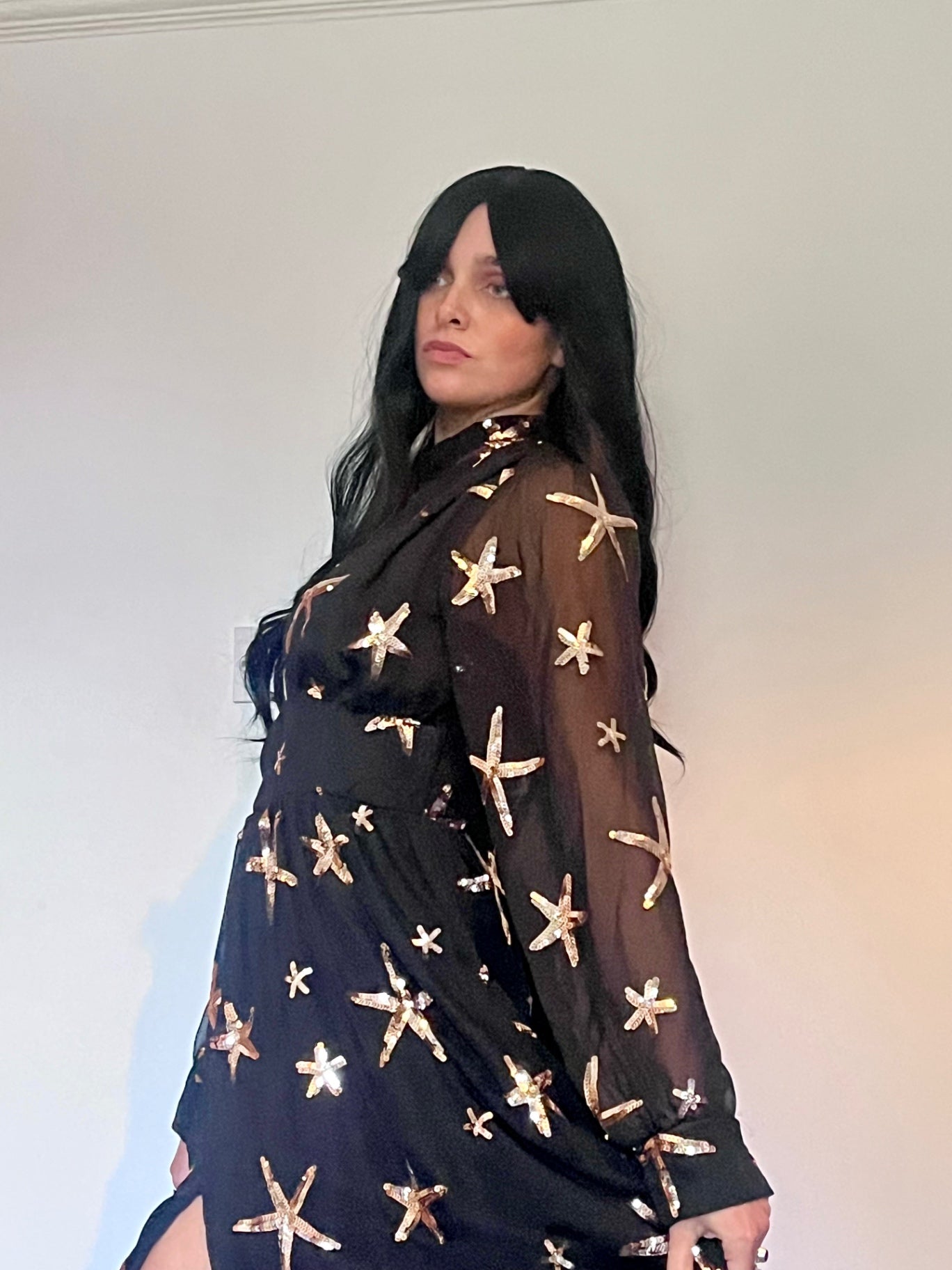 Midnight Sea Star Gown ✨ Black & Bronze Sequin MaxiSize 16 Dress