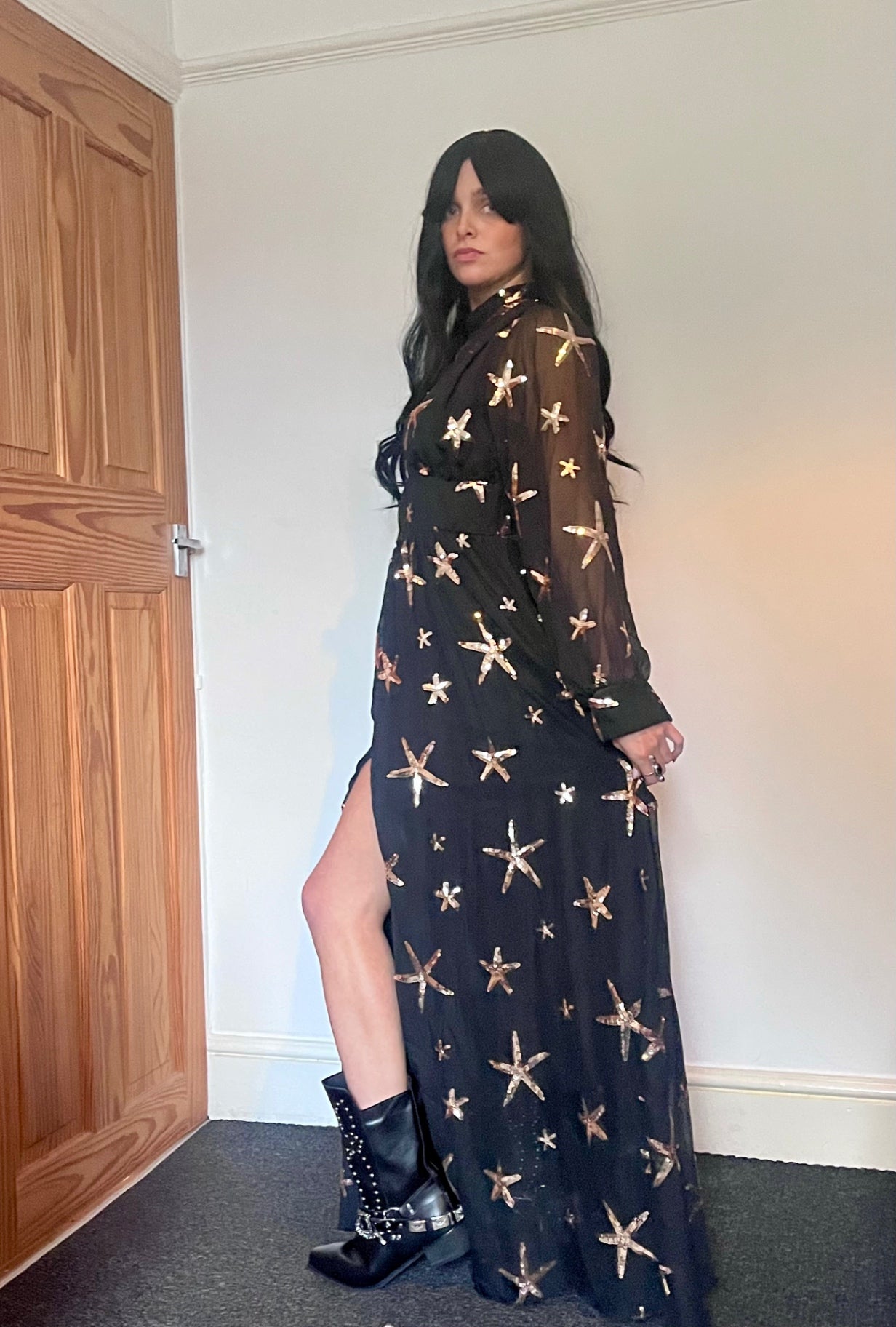 Midnight Sea Star Gown ✨ Black & Bronze Sequin MaxiSize 16 Dress