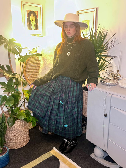 Forest Flame Tartan Maxi Skirt 🌙 Size 14 Green & Red Check