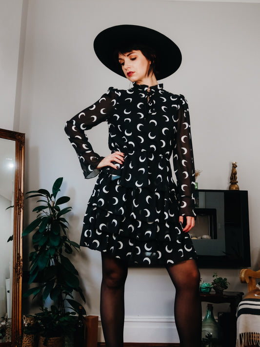 Luna Phase Sheer Moon Print Dress Size 10