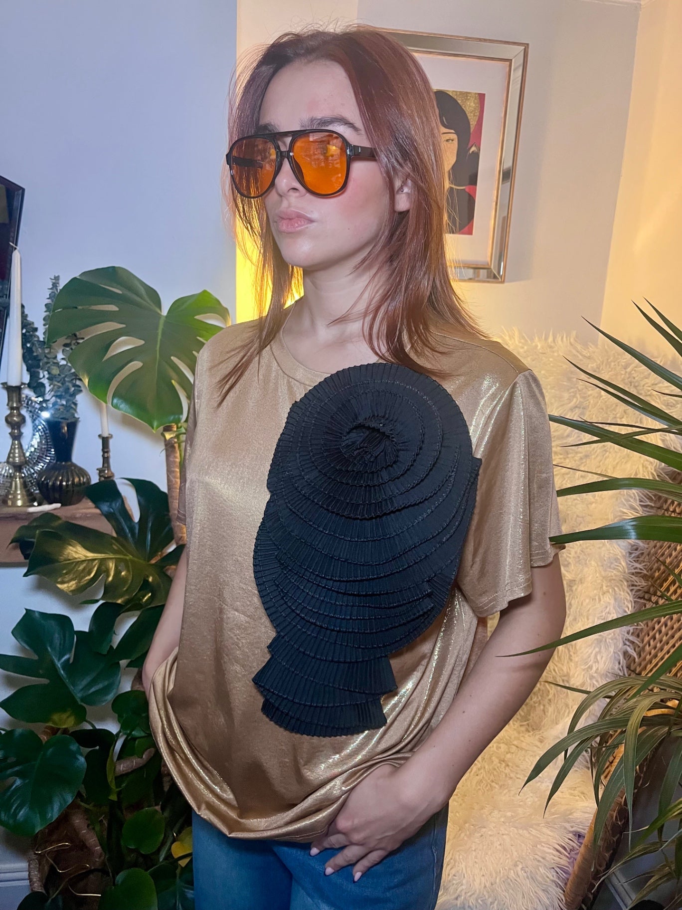 Luna Flare Aviator Sunglasses – Black Frame with Amber Lens