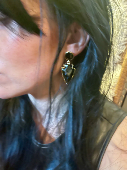 Obsidian Arrowhead Drop Earrings – Gold Protective Statement Jewelry