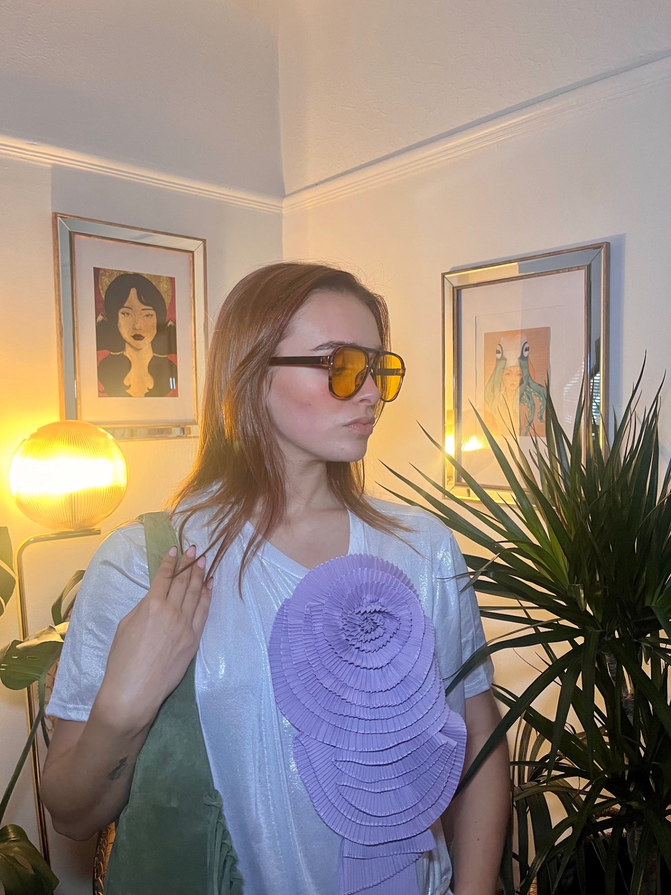 Luna Aura Aviator Sunglasses –Leopard Frame with Yellow Lens