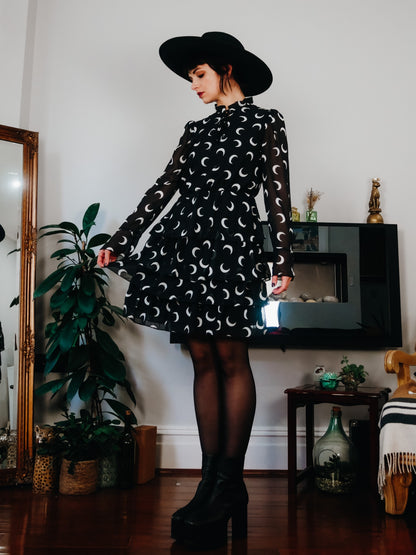 Luna Phase Sheer Moon Print Dress Size 10