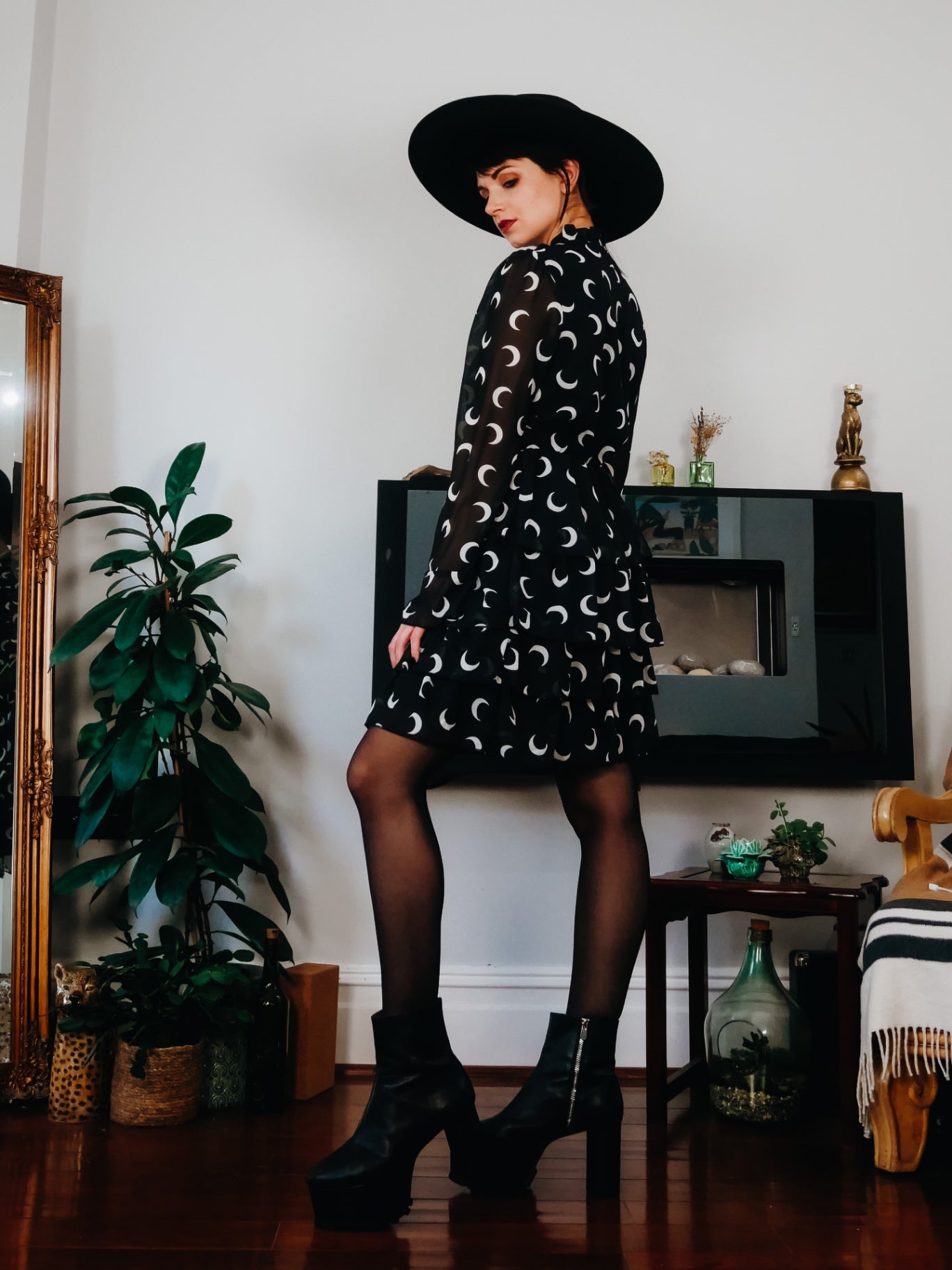 Luna Phase Sheer Moon Print Dress Size 10