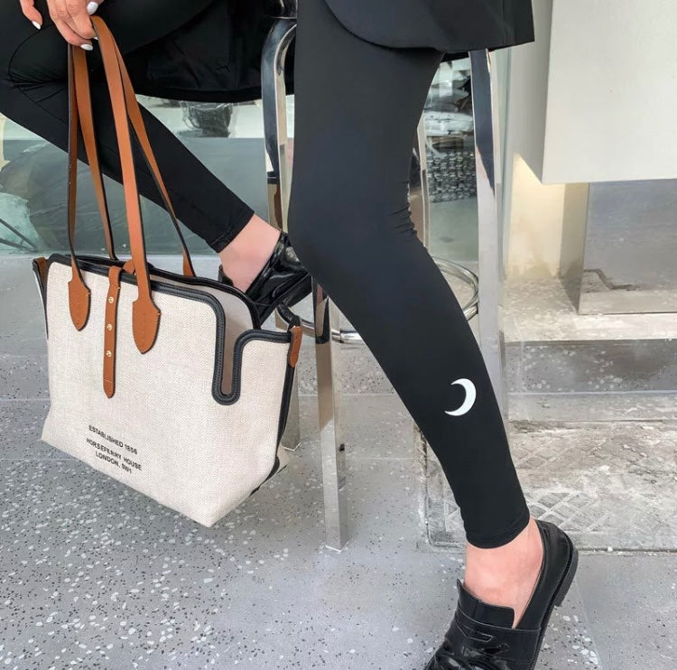 Lunar Phase Black Leggings with Crescent Moon Size 10