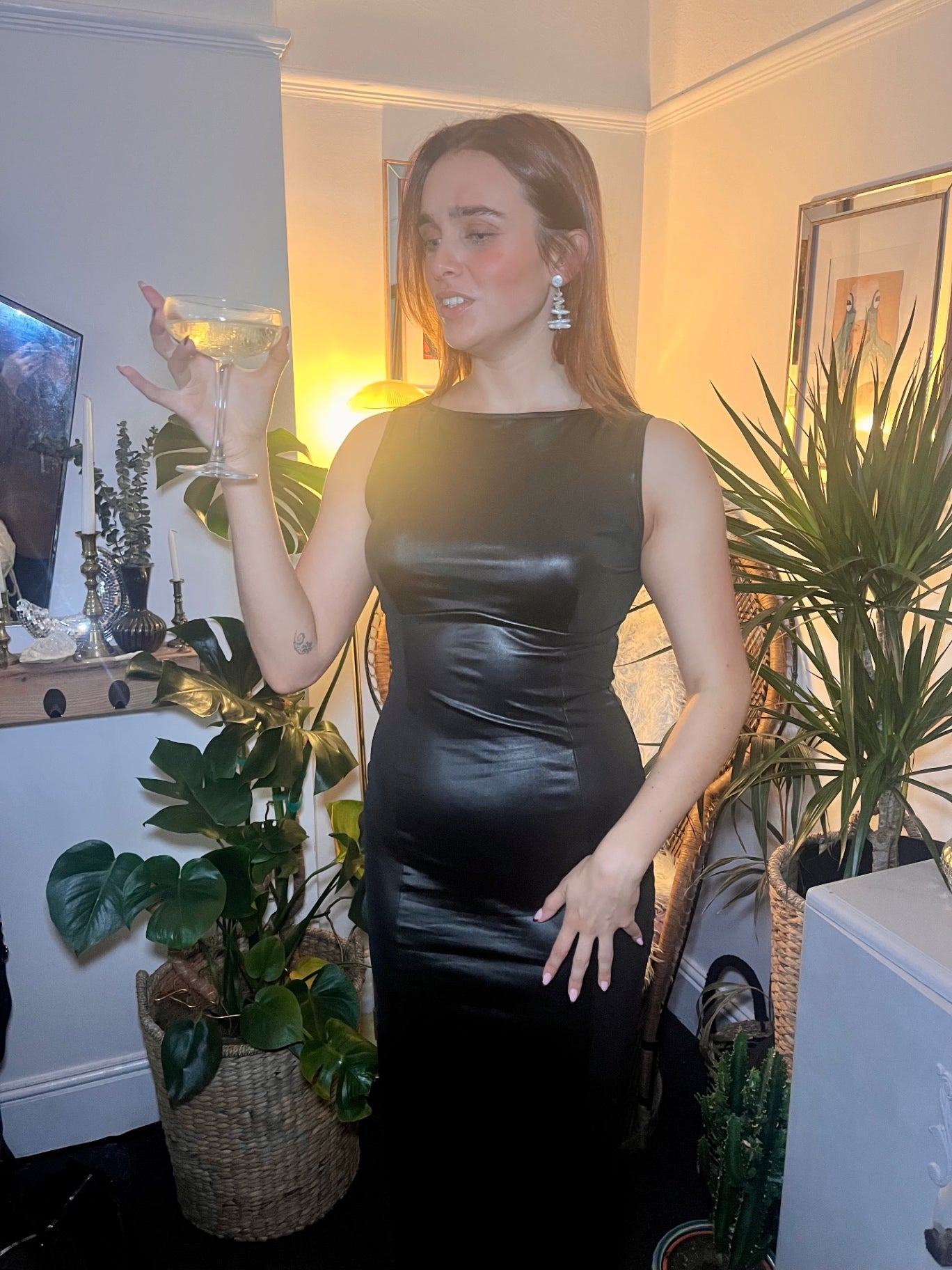 Luna Noir Leather Look Midi Dress