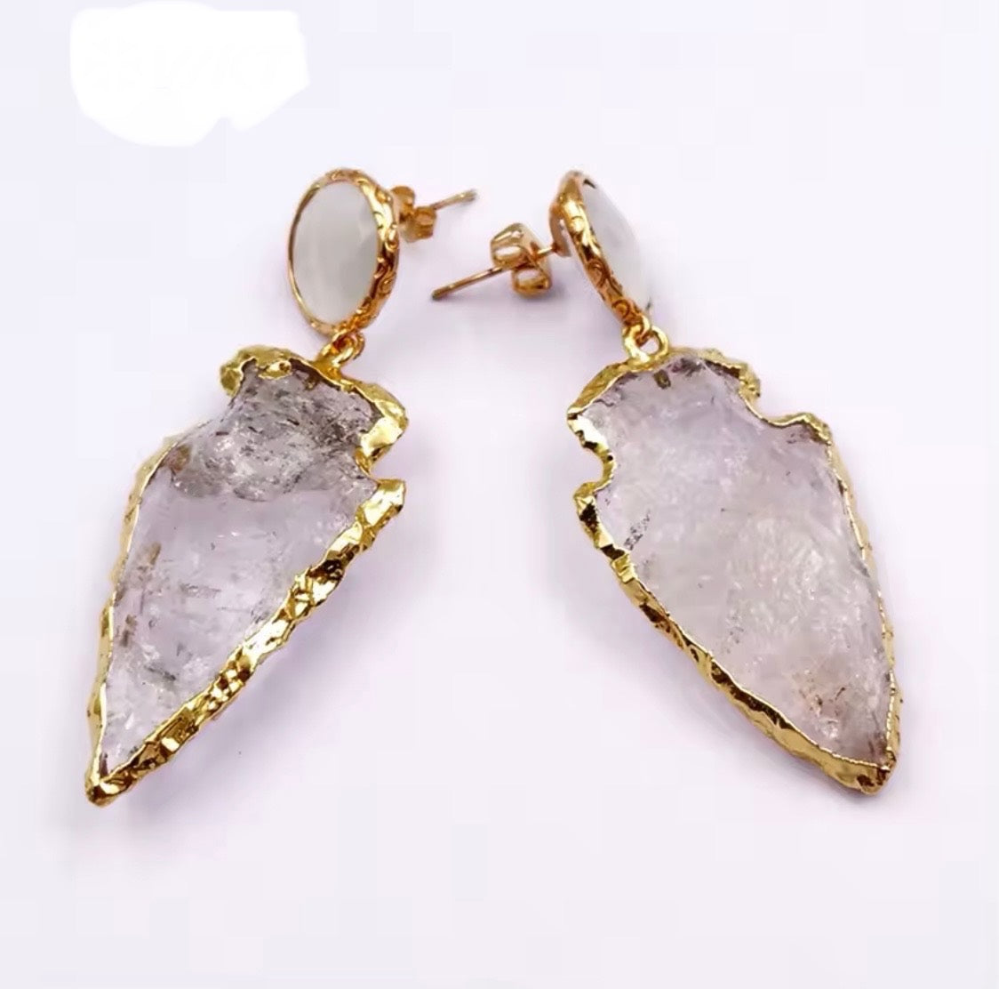 Clear Quartz Arrowhead Earrings – Gold Crystal Power Drops