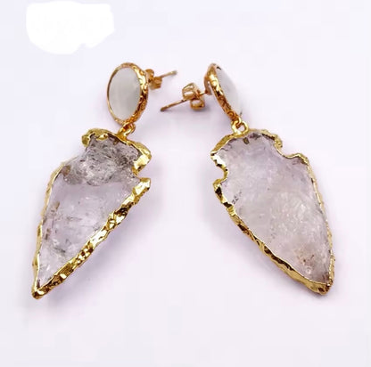 Clear Quartz Arrowhead Earrings – Gold Crystal Power Drops