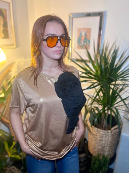 Luna Flare Aviator Sunglasses – Black Frame with Amber Lens