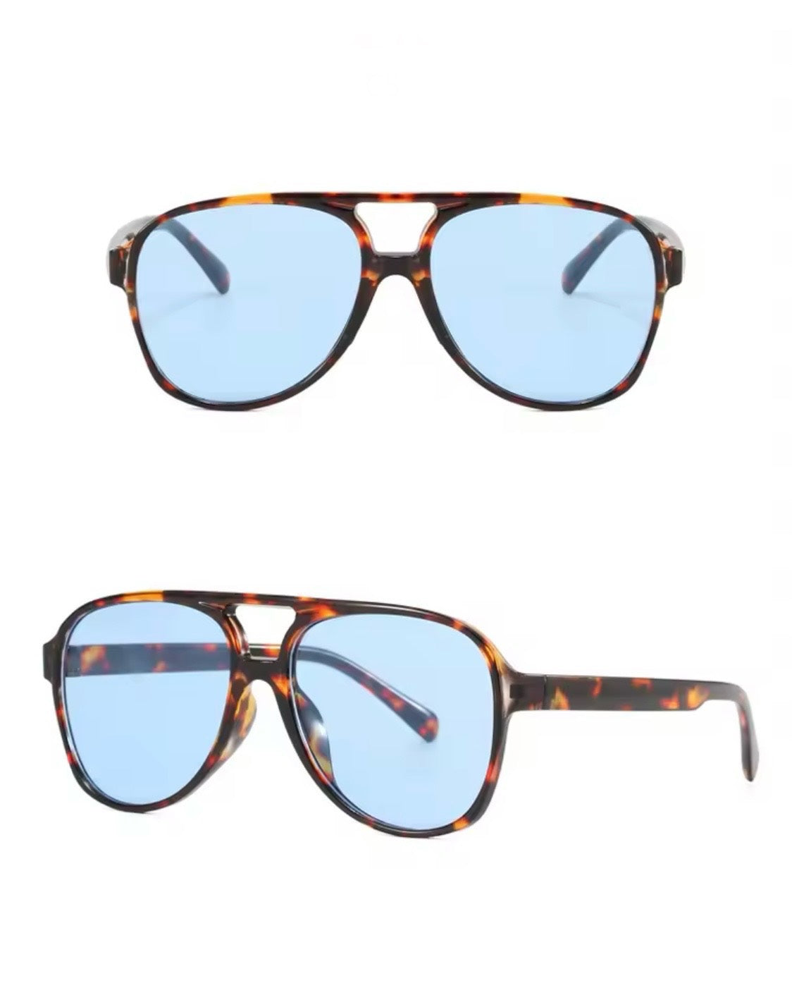 Luna Wave Aviator Sunglasses – Leopard Frame with Blue Lens